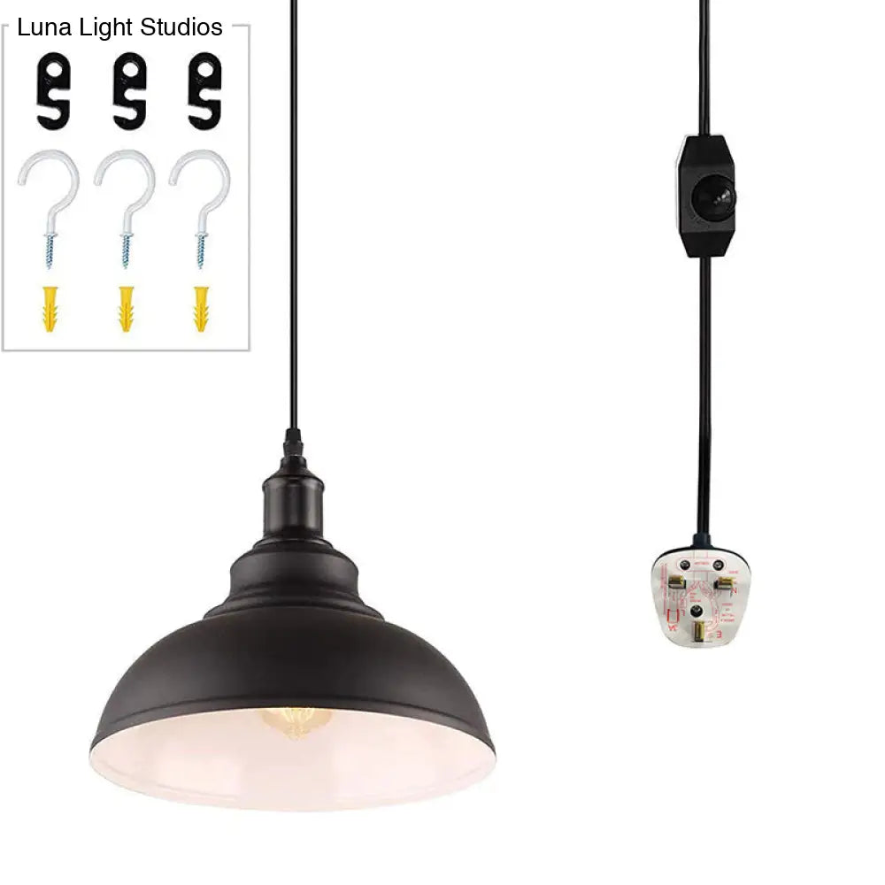 Industrial Metallic Pendant Light: Black Outer & White Inner Ceiling Mount Single Bulb For