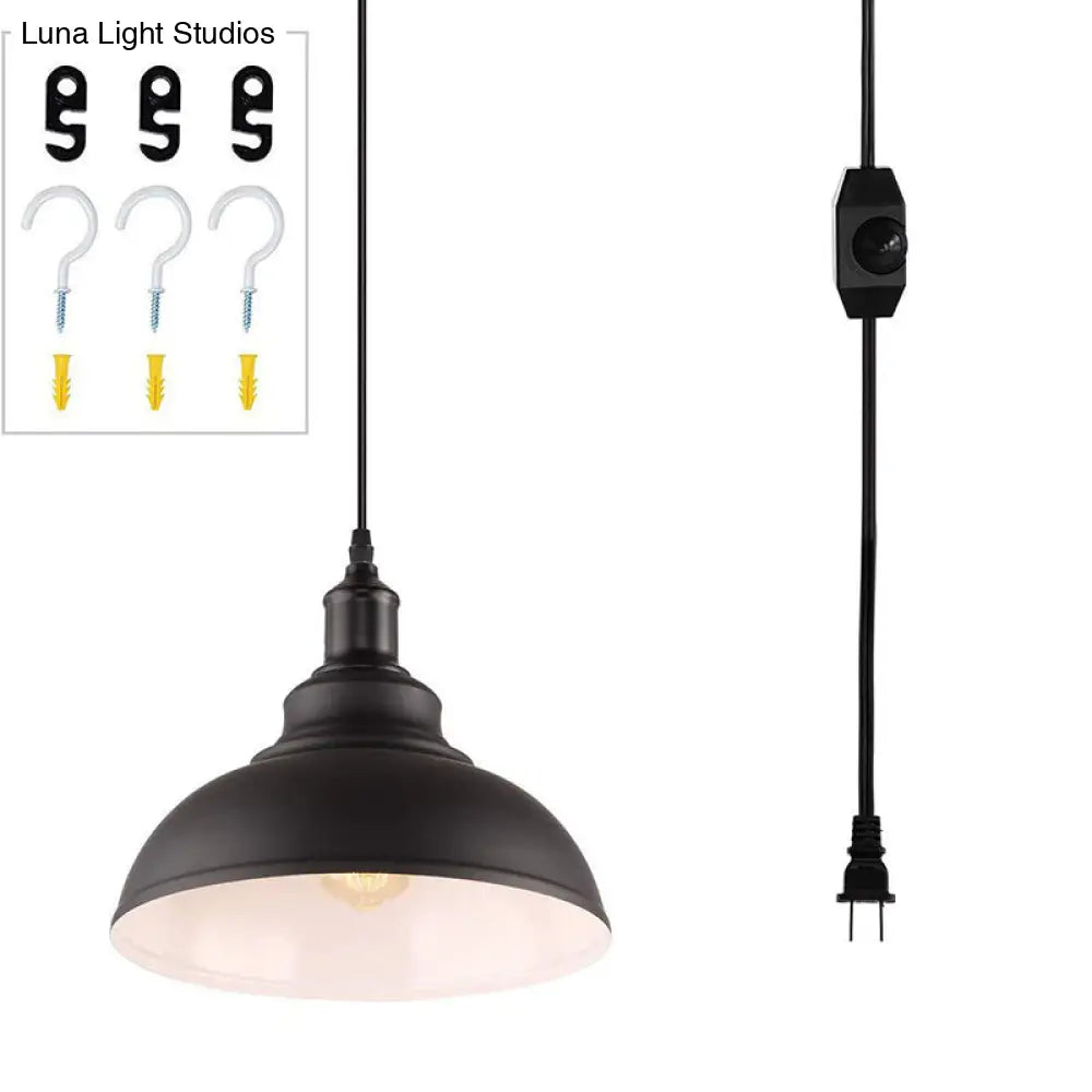 Industrial Metallic Pendant Light: Black Outer & White Inner Ceiling Mount Single Bulb For