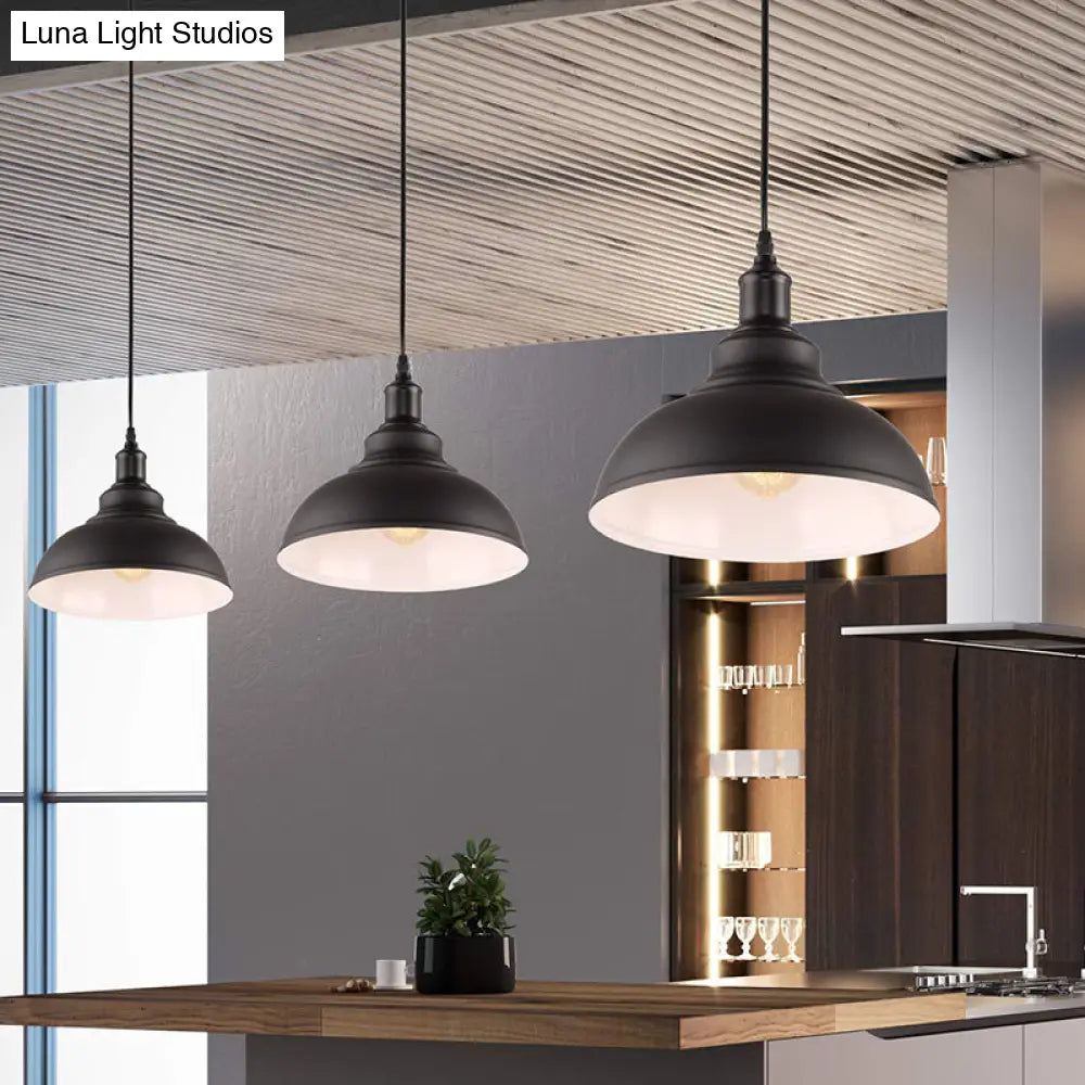 Black & White Pot Lid Ceiling Light - Industrial Metallic Pendant For Restaurants