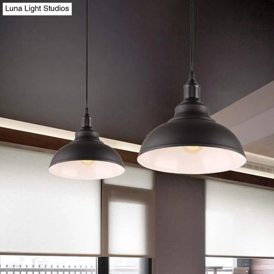 Industrial Metallic Pendant Light: Black Outer & White Inner Ceiling Mount Single Bulb For