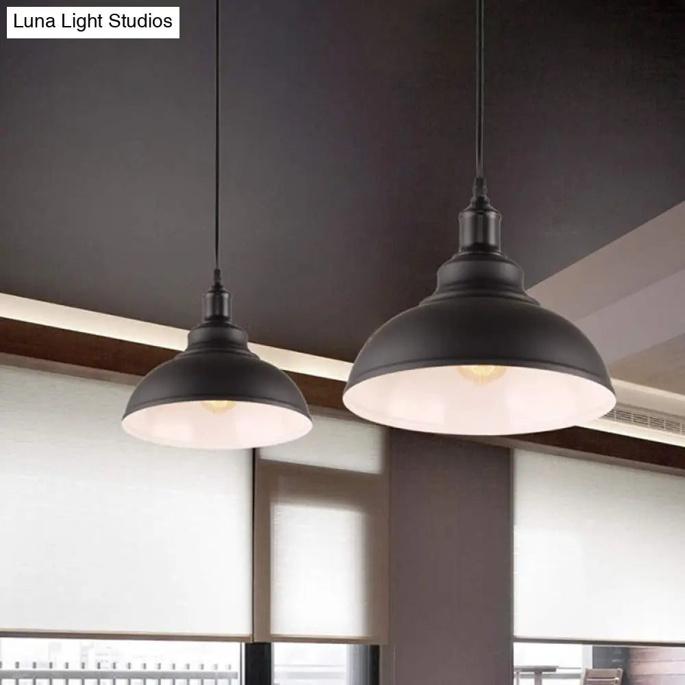 Black & White Pot Lid Ceiling Light - Industrial Metallic Pendant For Restaurants