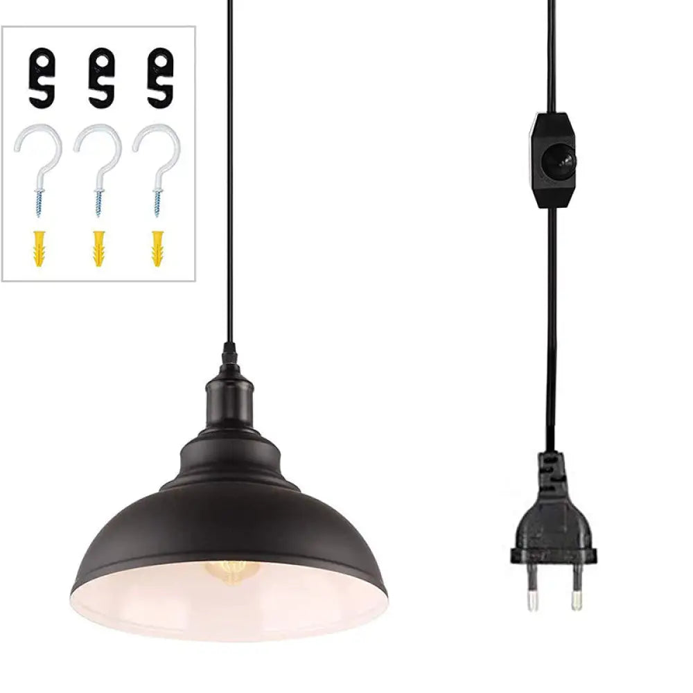 Black & White Pot Lid Ceiling Light - Industrial Metallic Pendant For Restaurants Outer Inner / Eu