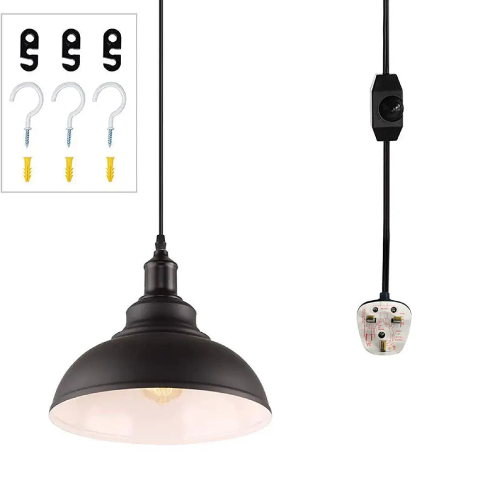 Black & White Pot Lid Ceiling Light - Industrial Metallic Pendant For Restaurants Outer Inner / Uk