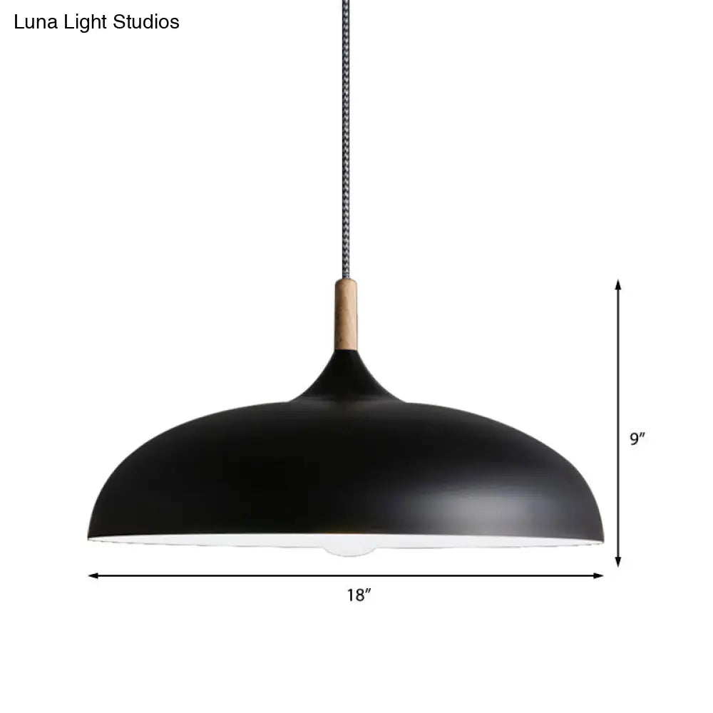 Retro Style Black/White Dome Pendant Light Fixture With Adjustable Cord - Metal 1 Bulb Hanging Lamp