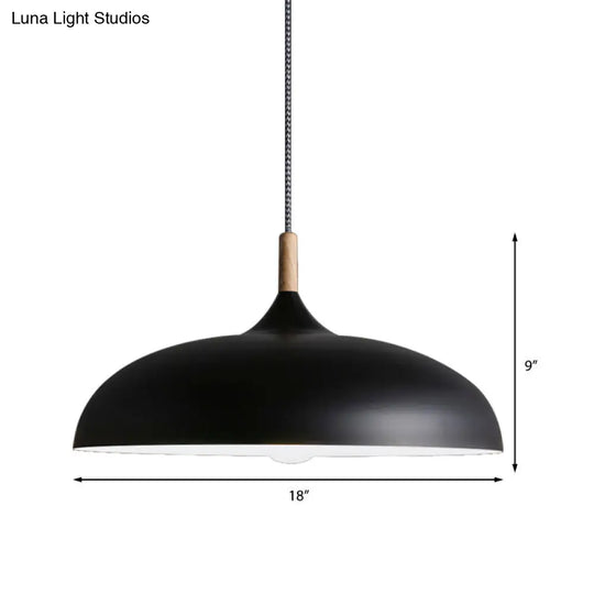 Retro Style Black/White Dome Pendant Light Fixture With Adjustable Cord - Metal 1 Bulb Hanging Lamp