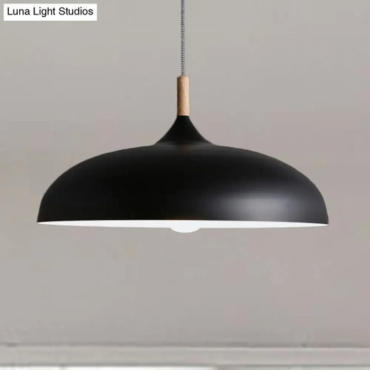 Retro Style Black/White Dome Pendant Light Fixture With Adjustable Cord - Metal 1 Bulb Hanging Lamp