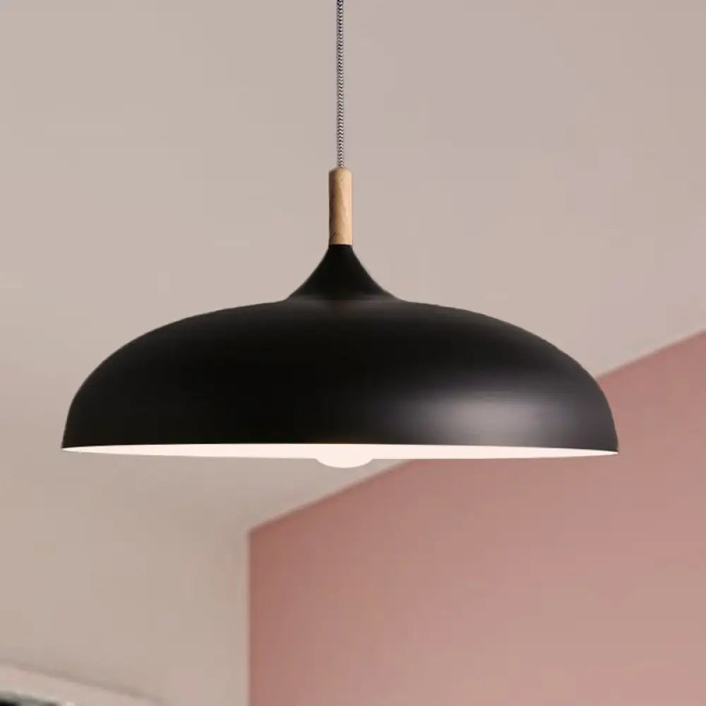 Black/White Retro Dome Pendant Light Fixture With Adjustable Cord - Kitchen Hanging Lamp Black