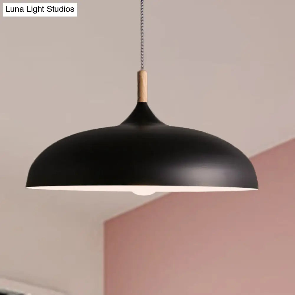 Retro Style Black/White Dome Pendant Light Fixture With Adjustable Cord - Metal 1 Bulb Hanging Lamp