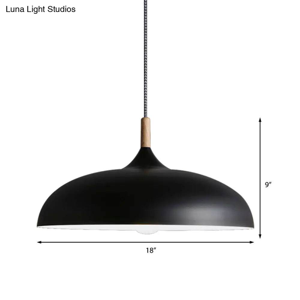 Black/White Retro Dome Pendant Light Fixture With Adjustable Cord - Kitchen Hanging Lamp