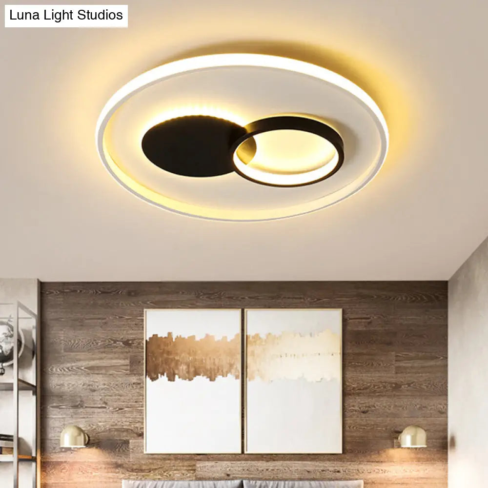 Black & White Round Flushmount Led Acrylic Fixture - White/Warm Light 16/19.5 Dia