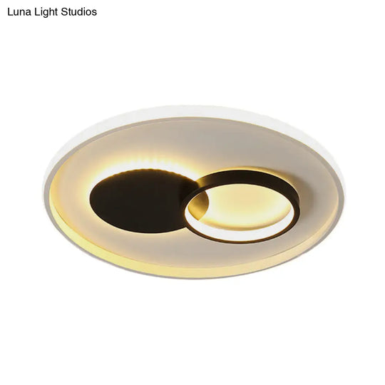 Black & White Round Flushmount Led Acrylic Fixture - White/Warm Light 16/19.5 Dia