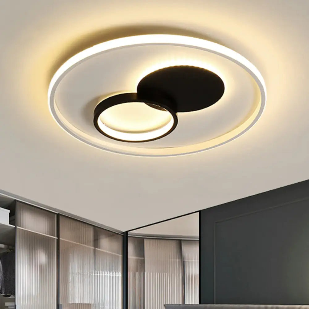 Black & White Round Flushmount Led Acrylic Fixture - White/Warm Light 16’/19.5’ Dia Black -