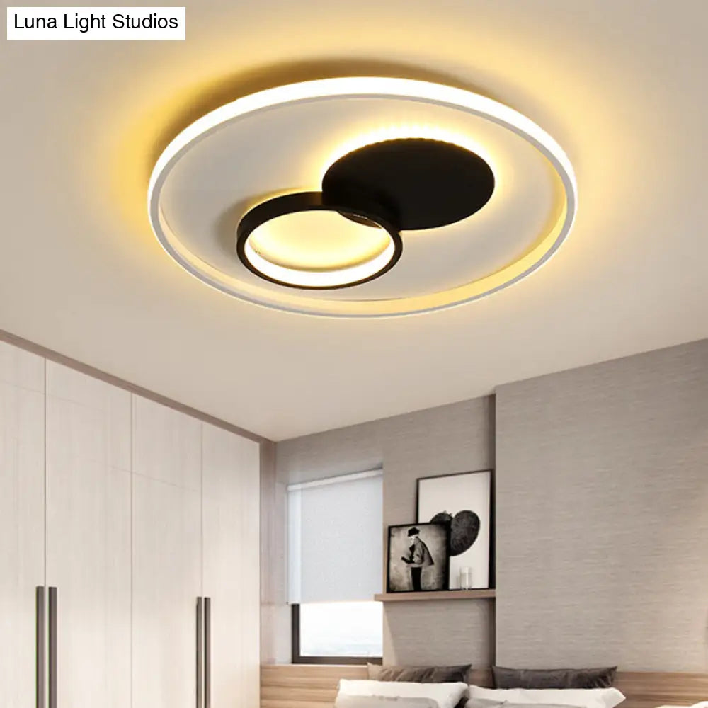 Black & White Round Flushmount Led Acrylic Fixture - White/Warm Light 16’/19.5’ Dia