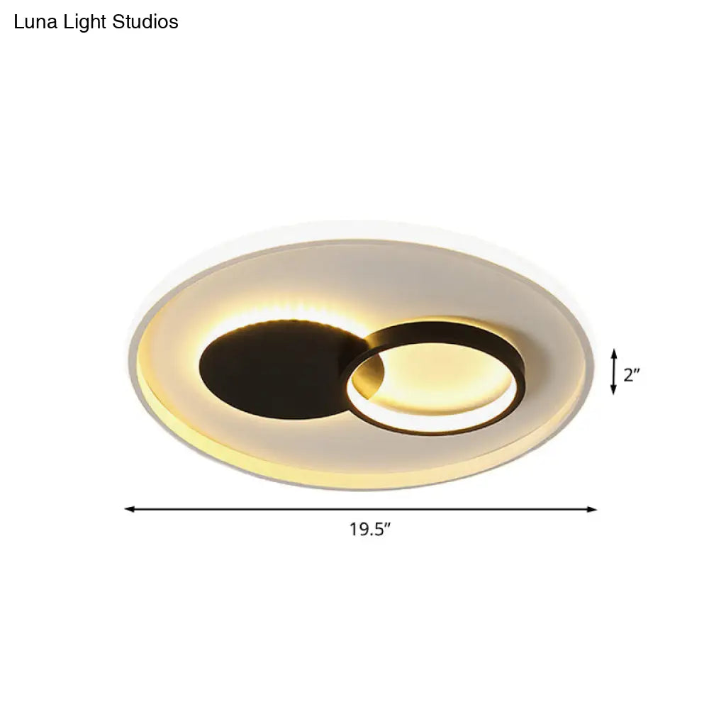 Black & White Round Flushmount Led Acrylic Fixture - White/Warm Light 16/19.5 Dia