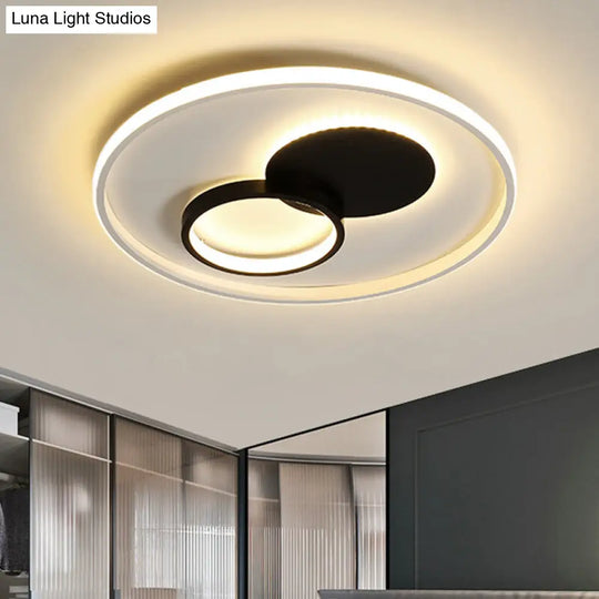 Black & White Round Flushmount Led Acrylic Fixture - White/Warm Light 16/19.5 Dia Black-White / 16