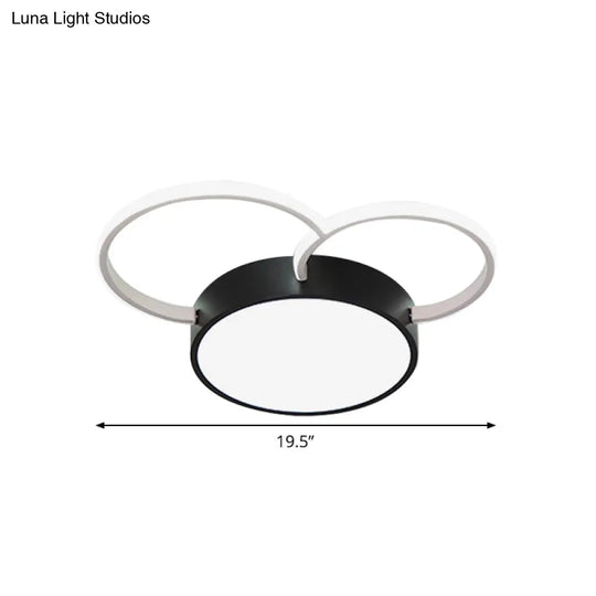 Black-White Round Led Flush Mount Ceiling Lamp Modern Metal Multiple Sizes (16/19.5/23.5) - Bedroom