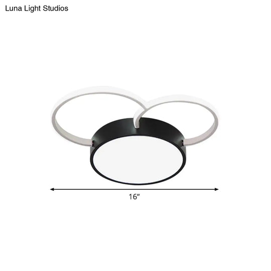 Black-White Round Led Flush Mount Ceiling Lamp Modern Metal Multiple Sizes (16/19.5/23.5) - Bedroom