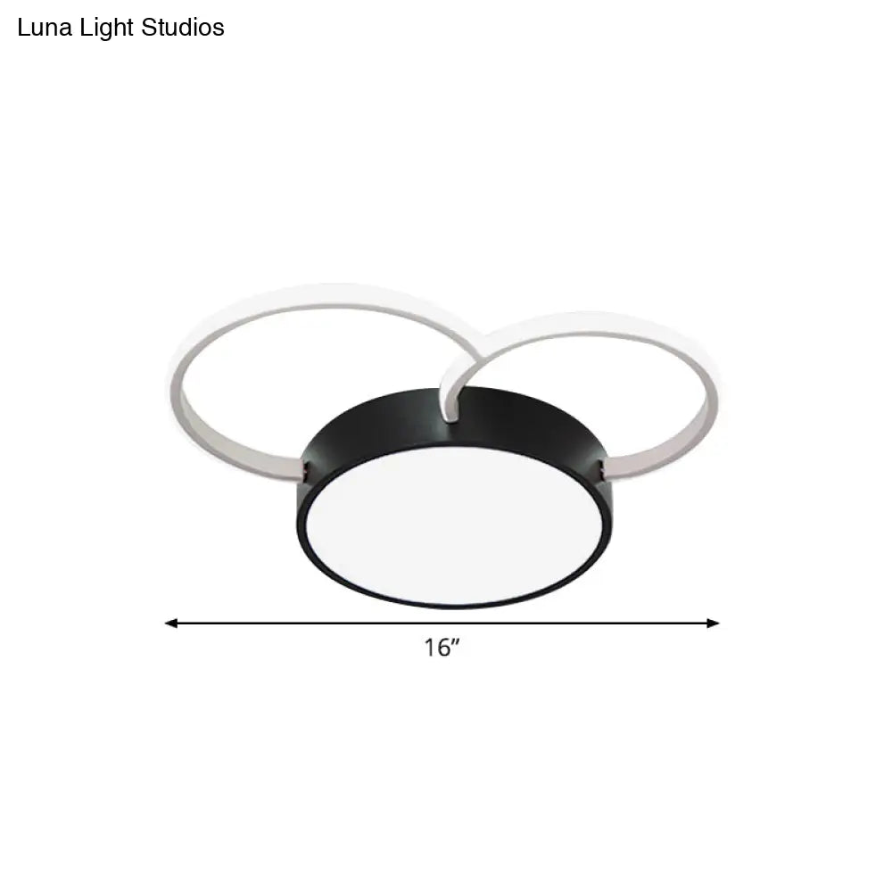 Black - White Round Led Flush Mount Ceiling Lamp Modern Metal Multiple Sizes