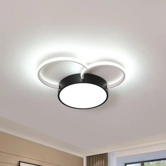 Black - White Round Led Flush Mount Ceiling Lamp Modern Metal Multiple Sizes