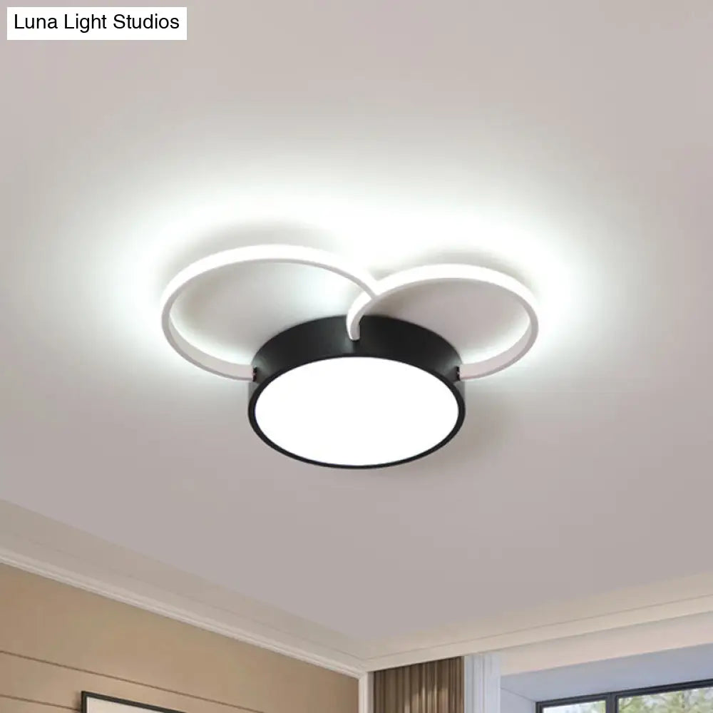 Black-White Round Led Flush Mount Ceiling Lamp Modern Metal Multiple Sizes (16/19.5/23.5) - Bedroom