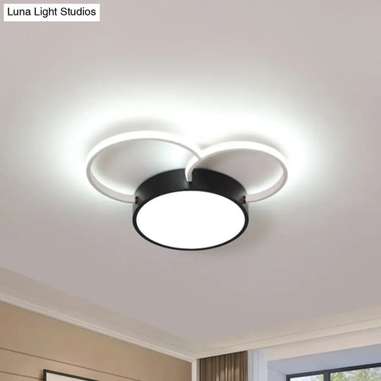 Black-White Round Led Flush Mount Ceiling Lamp Modern Metal Multiple Sizes (16/19.5/23.5) - Bedroom