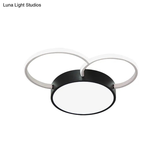 Black - White Round Led Flush Mount Ceiling Lamp Modern Metal Multiple Sizes