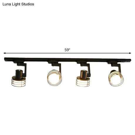 Black Wire Cage Semi Flush Mount Ceiling Light - Nordic Style 4 - Bulb Metal Track Lamp For Dining