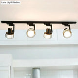 Black Wire Cage Semi Flush Mount Ceiling Light - Nordic Style 4 - Bulb Metal Track Lamp For Dining