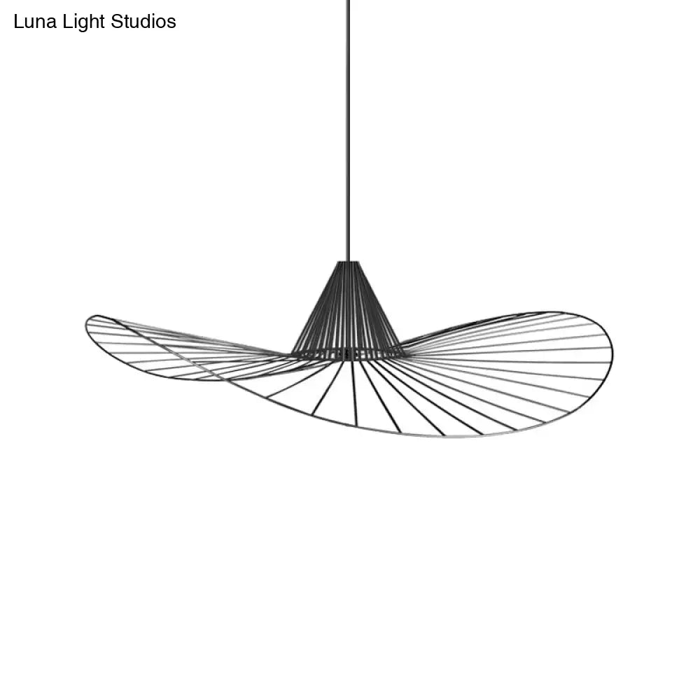 Black Wire Hat-Shaped Pendant Light For Restaurants - Simple Style