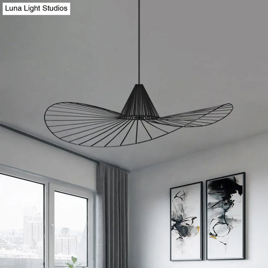 Black Wire Hat-Shaped Pendant Light For Restaurants - Simple Style / 23.5