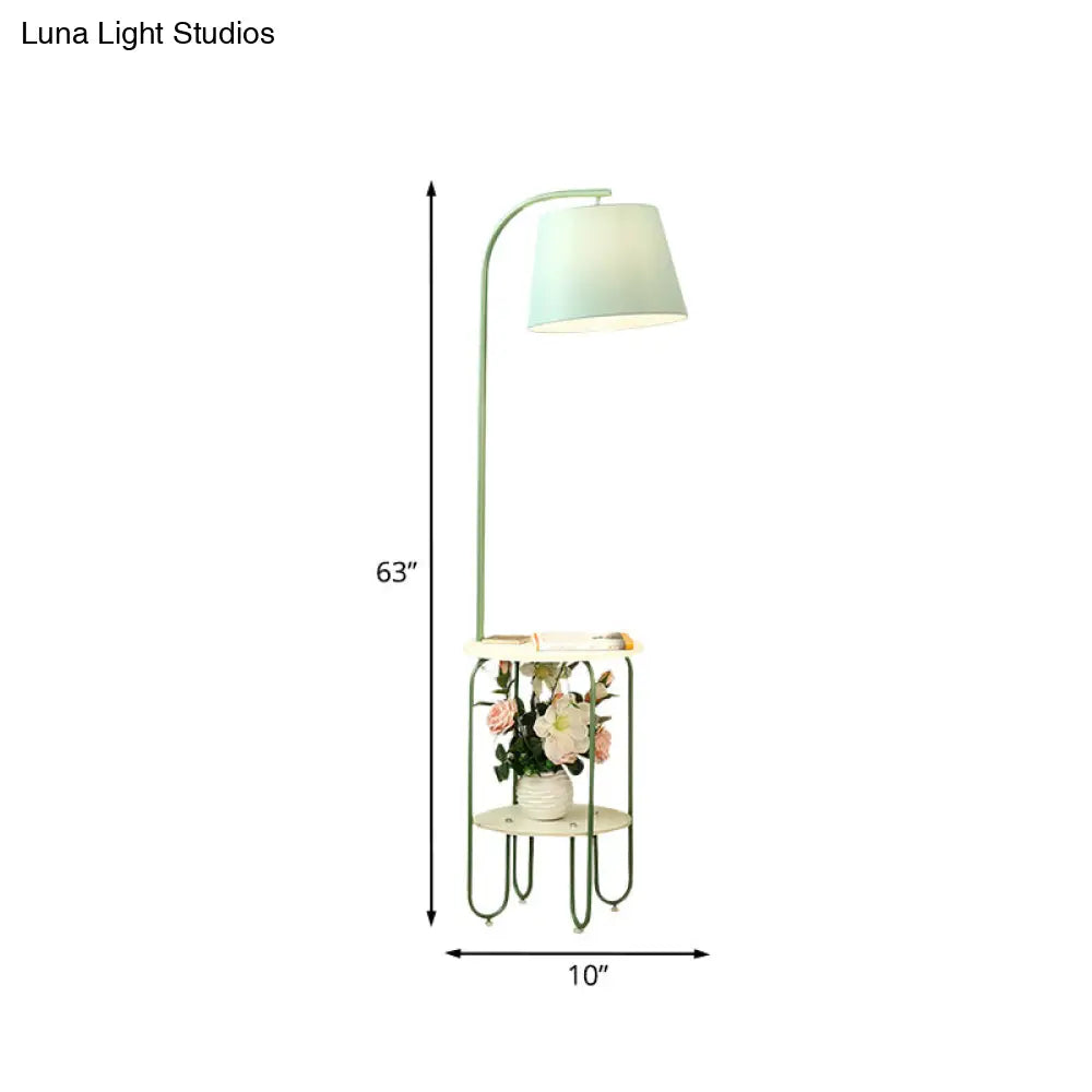 Blackish Green Modernist Floor Lamp With Single Bulb Fabric Shade And Desk Stand