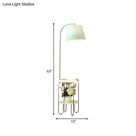 Blackish Green Modernist Floor Lamp With Single Bulb Fabric Shade And Desk Stand