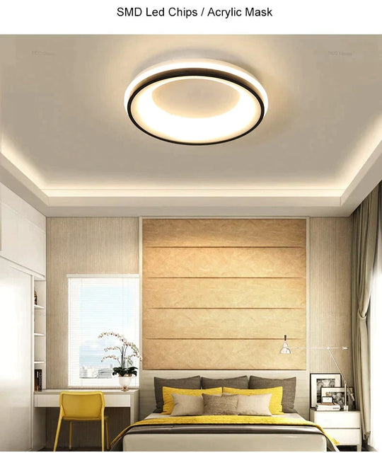 Black+White Finished Modern Led Ceiling Lights For Bedroom Study Room Living Square/Round Lamp