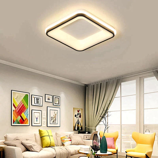 Black+White Finished Modern Led Ceiling Lights For Bedroom Study Room Living Square/Round Lamp