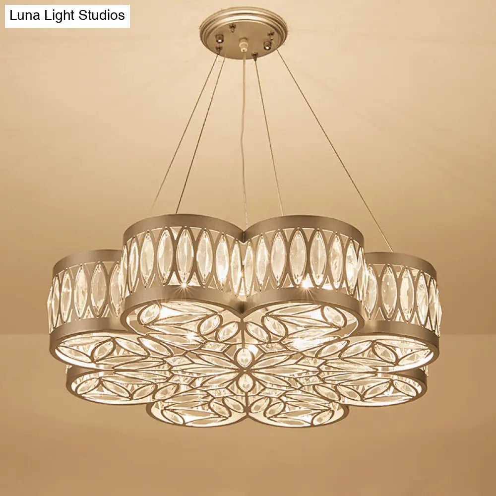 Bloom Crystal Chandelier Pendant Light - Modern Dining Room Lighting Fixture With 3 Bulbs Silver