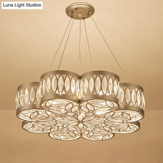 Bloom Crystal Chandelier Pendant Light - Modern Dining Room Lighting Fixture With 3 Bulbs Silver