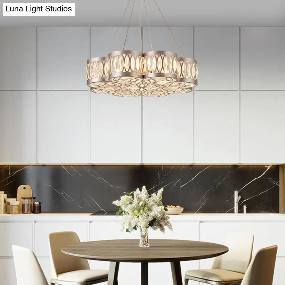 Bloom Crystal Chandelier Pendant Light - Modern Dining Room Lighting Fixture With 3 Bulbs Silver