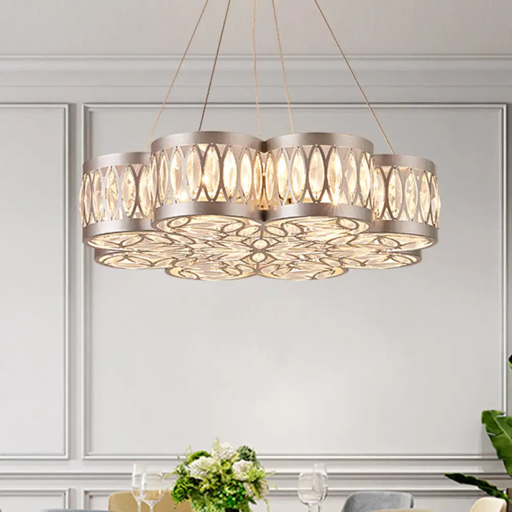 Bloom Crystal Chandelier Pendant Light - Modern Dining Room Lighting Fixture With 3 Bulbs Silver