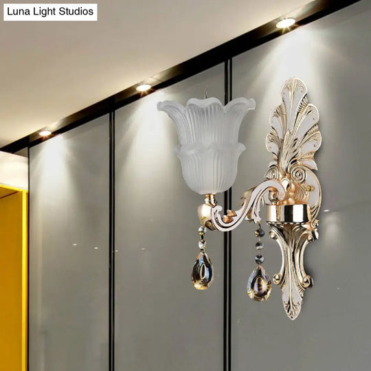 Bloom Crystal Glass Wall Sconce With Led In Gold (1/2 Heads)