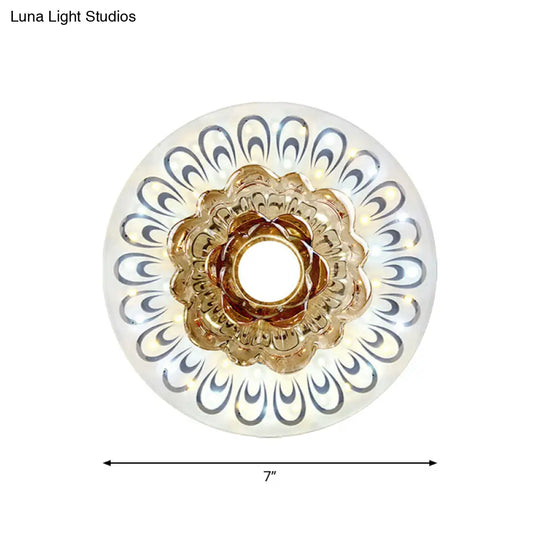 Bloom Crystal Led Ceiling Light With Peacock Feather Pattern For Foyer Flushmount