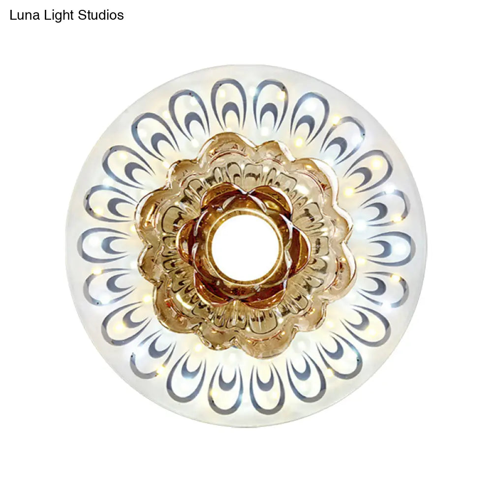 Bloom Crystal Led Ceiling Light With Peacock Feather Pattern For Foyer Flushmount