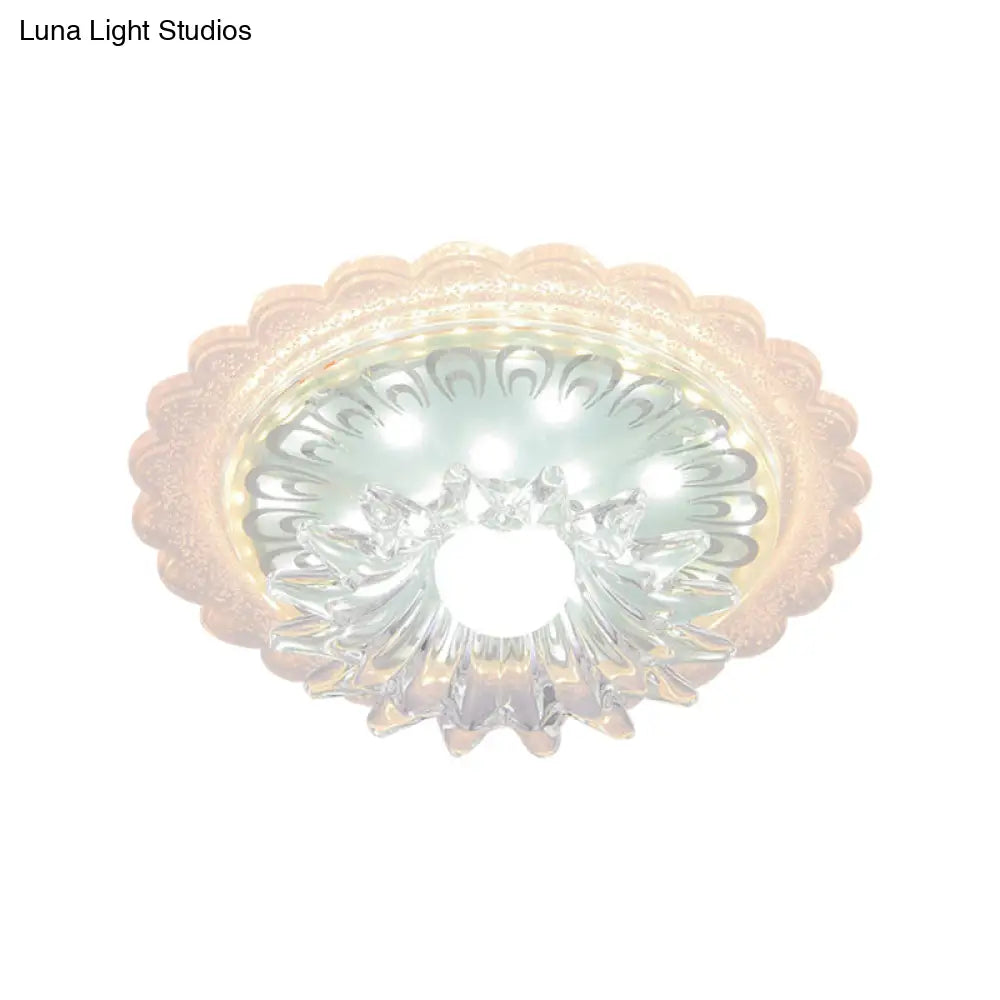 Bloom Flush Mount Lamp - 7’/9’ Minimal Clear Crystal Led White Close To Ceiling Lighting For