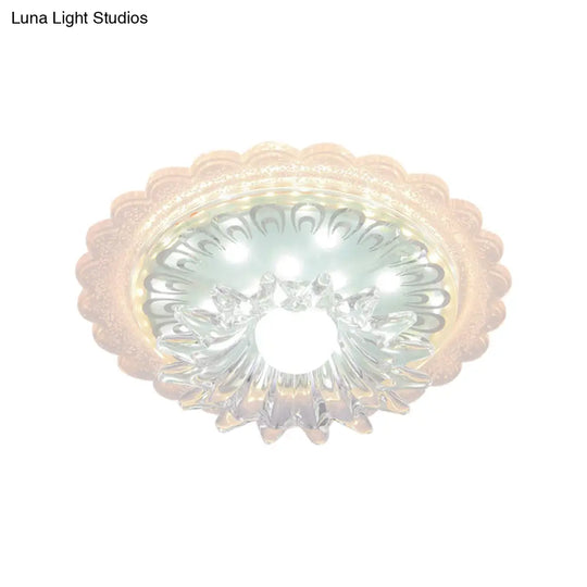 Bloom Flush Mount Lamp - 7’/9’ Minimal Clear Crystal Led White Close To Ceiling Lighting For