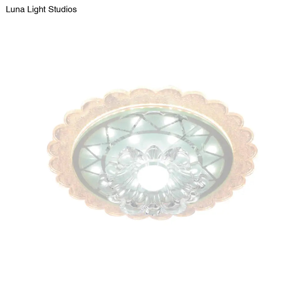 Bloom Flush Mount Lamp - 7’/9’ Minimal Clear Crystal Led White Close To Ceiling Lighting For