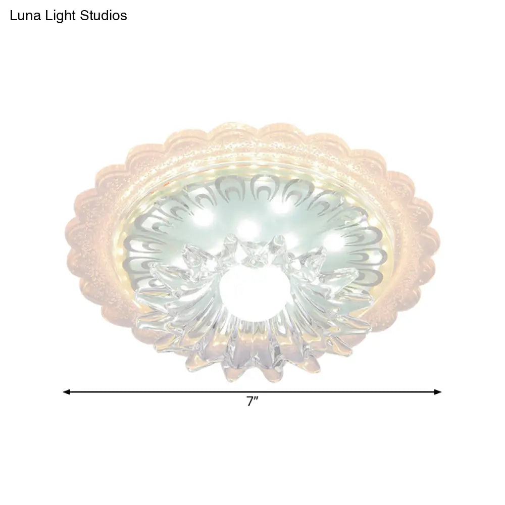 Bloom Flush Mount Lamp - 7’/9’ Minimal Clear Crystal Led White Close To Ceiling Lighting For