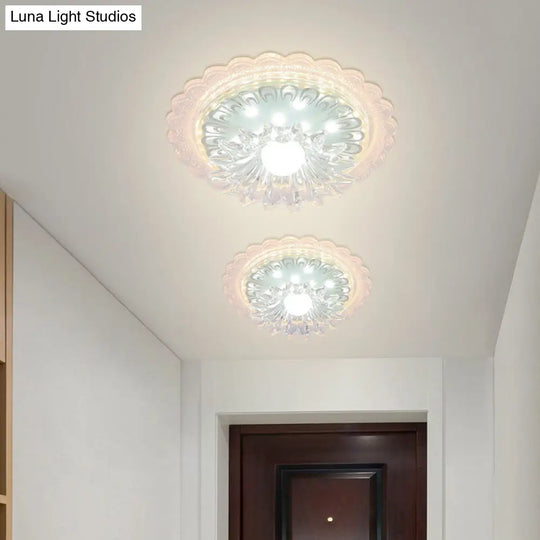 Bloom Flush Mount Lamp - 7/9 Minimal Clear Crystal Led White Close To Ceiling Lighting For Corridor