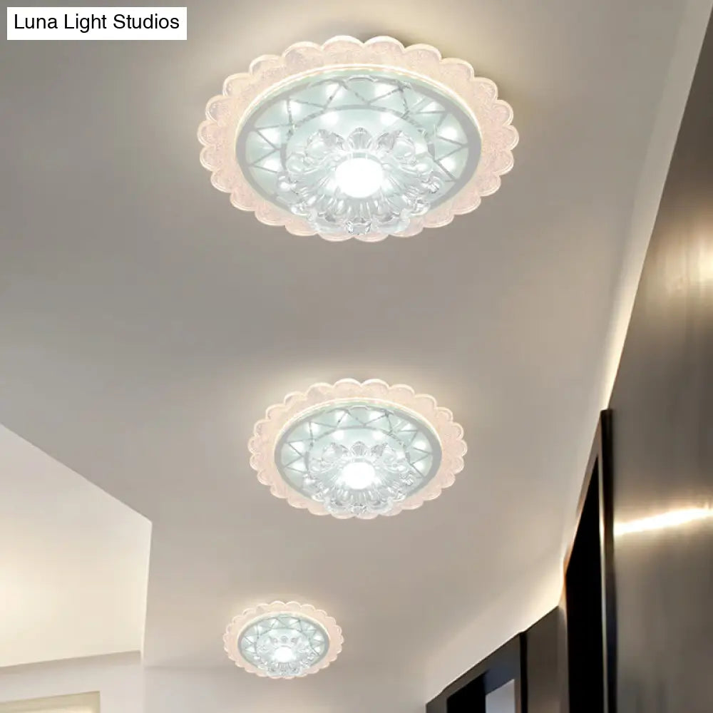 Bloom Flush Mount Lamp - 7/9 Minimal Clear Crystal Led White Close To Ceiling Lighting For Corridor