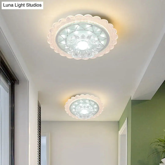 Bloom Flush Mount Lamp - 7/9 Minimal Clear Crystal Led White Close To Ceiling Lighting For Corridor