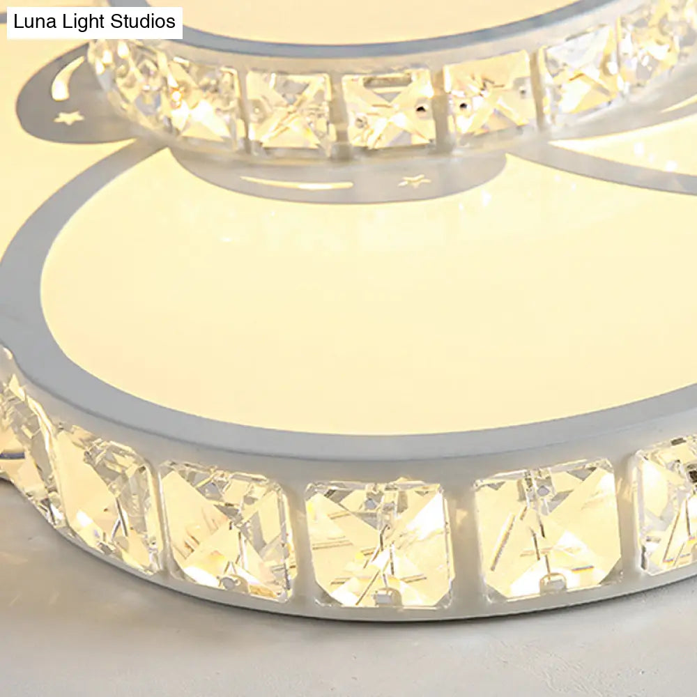 Bloom Flush Mount Led Ceiling Light Fixture With Inlaid Crystal - White Acrylic Warm/White