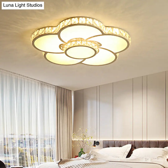 Bloom Flush Mount Led Ceiling Light Fixture With Inlaid Crystal - White Acrylic Warm/White